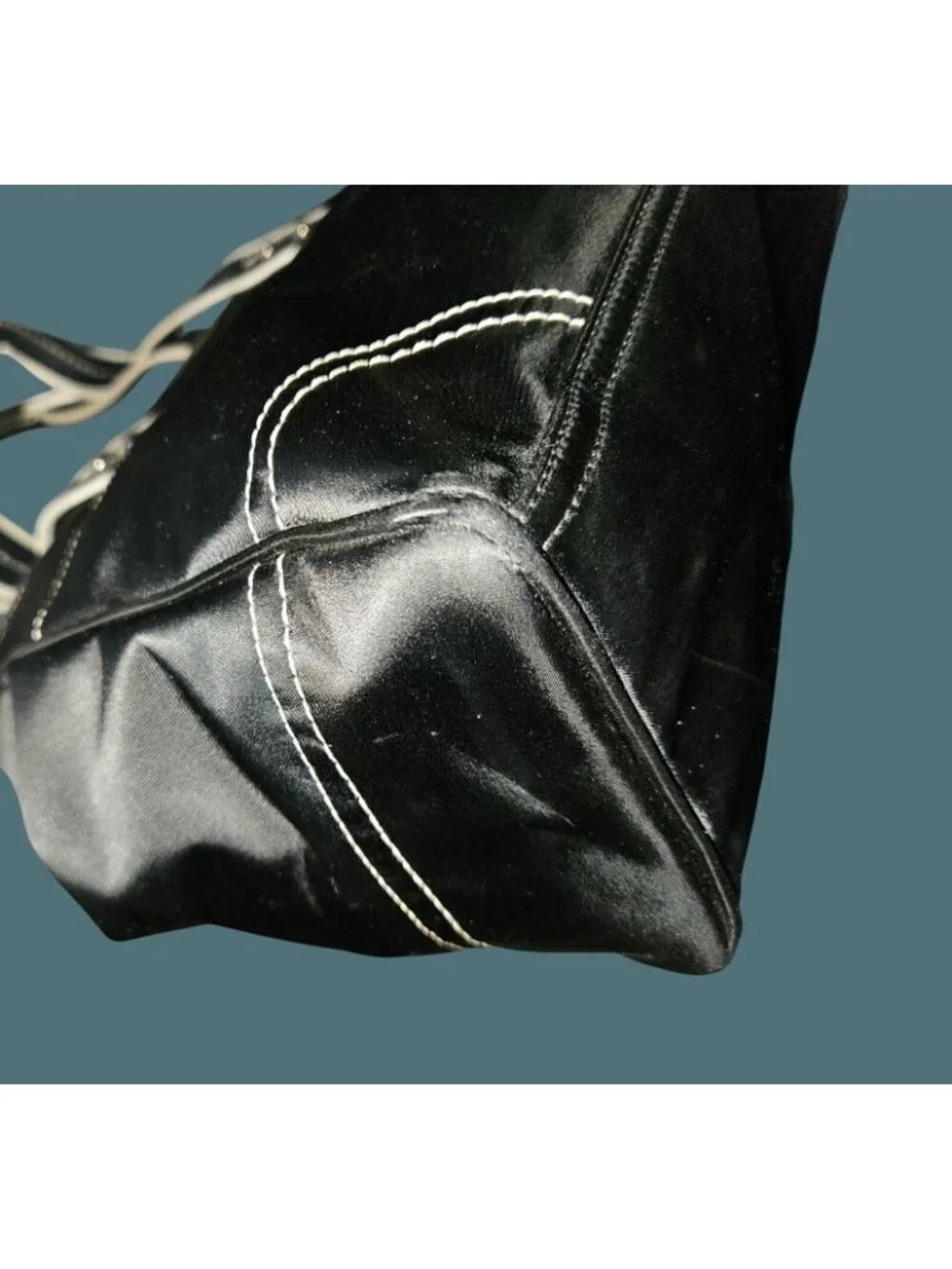 Coach Black Hamptons Weekend Nylon Side Cinched Snap Shoulder Tote Bag Travel